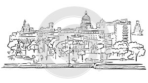Havana Cuba Panorama Outline Sketch