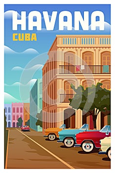 Havana, Cuba. Vector travel poster.