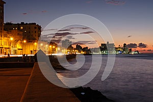 The   Havana seaside skyline illuminated at night