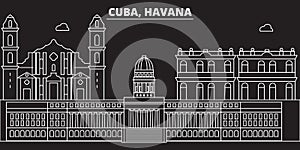 Havana silhouette skyline. Cuba - Havana vector city, cuban linear architecture, buildings. Havana line travel