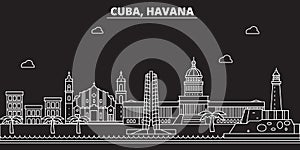 Havana silhouette skyline. Cuba - Havana vector city, cuban linear architecture, buildings. Havana travel illustration