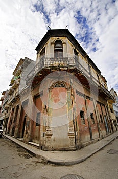 Havana street with eroded building