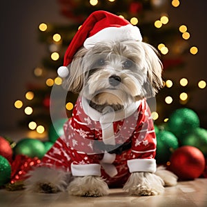 Havanese dog in Christmas Outfit