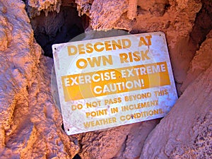 Havasupai Falls Danger Sign, pools, blue water, geological formation rock walls