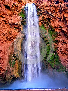 Havasupai Falls, pools, blue water, geological formation rock walls