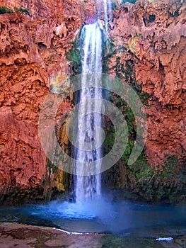 Havasupai Falls, pools, blue water, geological formation rock walls