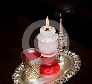 Havdalah candle wax . Jewish ceremony Saturday night