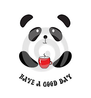 Have a Good Day Quote. Cute Panda with Cup of Coffee