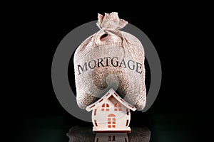 Have Heavy Home Loan. Bag with money for mortgage. Mortgage pressure on house