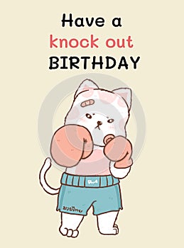 Have a knock out birthday card, cute  cat fighter