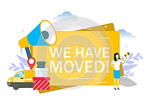 We have moved announcement, vector flat illustration