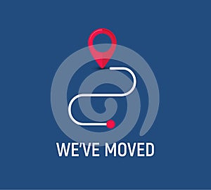 We have moved new address office flyer concept banner icon. Move address announcement change company service vector