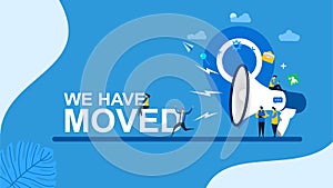 We have moved with Tiny People Character Concept Vector Illustration