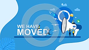 We have moved with Tiny People Character Concept Vector Illustration photo