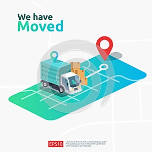 we have moved vector illustration concept. new location announcement business store, home or change office address for landing