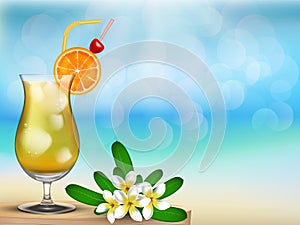 Have a nice vacation summer beach with drink and flower