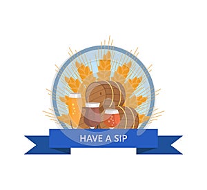 Have Sip Logo with Wheat, Beer Barrels and Glasses