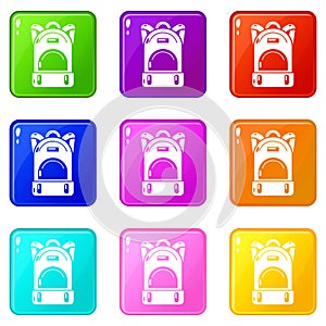 Haversack icons set 9 color collection photo
