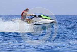 Having fun on a jet-ski