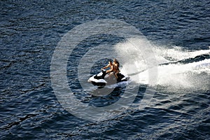 Having fun on a jetski