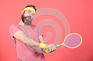 Having fun. Tennis active leisure. Tennis player vintage fashion. Tennis sport and entertainment. Athlete hipster hold