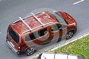 Roof rack on Peugeot Rifter GT MPV, modern family car parked on a road