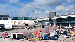 Loading of Emirates Airbus at Singapore Airport