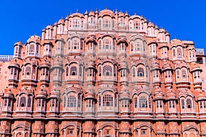 Hawa Mahal, Jaipur, Rajasthan, India, a five-tier harem wing of the palace complex of the Maharaja of Jaipur, built of pink