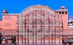 Hawa Mahal, Jaipur, Rajasthan, India, a five-tier harem wing of the palace complex of the Maharaja of Jaipur, built of pink