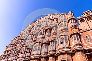 Hawa Mahal, Jaipur, Rajasthan, India, a five-tier harem wing of the palace complex of the Maharaja of Jaipur, built of pink