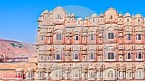 Hawa Mahal palace (Palace of the Winds) in Jaipur, Rajasthan, India. AI Generative Illustration Graphic Design Art