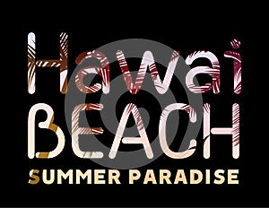 Hawai beach paradise summer surf palm tropical print for t shirt. Hawaiian paradise illustration