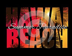 Hawai Beach Summer Paradise Abstract Palm Background. Vector Illustration