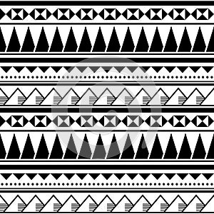 Hawaian tribal seamless vector pattern, textile or fabric print in black and white inspired by tatoo art from Polynesia