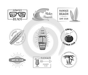 Hawaii Badges or Labels Set. Vector