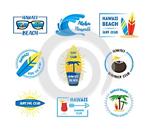 Hawaii Badges or Labels Set. Vector