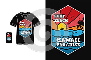 Hawaii beach t shirt design silhouette retro vintage style