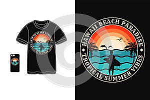 Hawaii beach vibes t shirt design silhouette retro vintage style