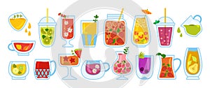 Hawaii cocktail glass cup jar cartoon set vector