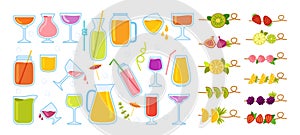 Hawaii cocktail juice cartoon set jug flat vector