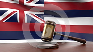 Hawaii flag with judge gavel 3d rendering