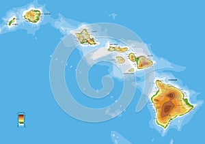 Hawaii islands physical map