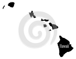 Hawaii Islands State Silhouette Map
