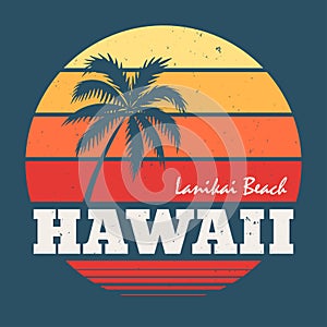 Hawaii Lanikai beach tee print with palm tree photo