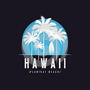 Hawaii Lanikai beach tee print with palm trees, t shirt design,