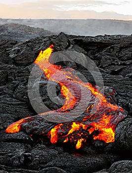 Hawaii - lava emerges from a column of the earth