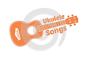 Hawaii national musical instrument. Modern orange ukulele on white background, vector illustration.