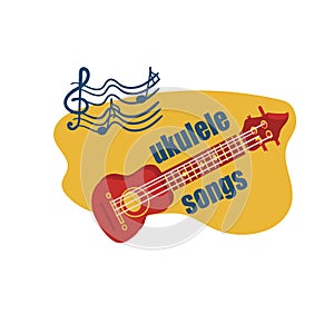 Hawaii national musical instrument. Modern red ukulele on white background, vector illustration. logo