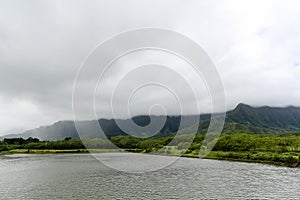 Hawaii Oahu island Waiahole forest reserve view over the Ahuiman