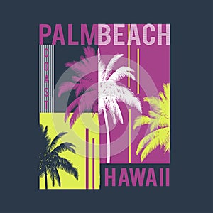 Hawaii Palm Beach. Vector t-shirt design